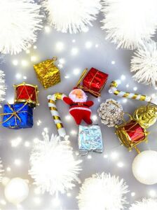 Yılbaşı Ağacı Süsü, 3 cm Süsler, Noel Şekerler, Noel Baba ve Hediye Paketi 10 Adet
