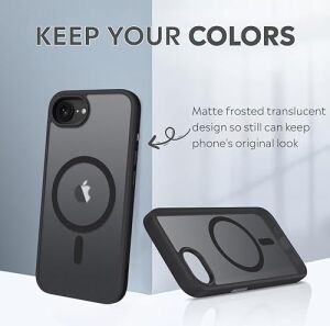 iPhone Için Kılıf Kamera Korumalı Magsafe Wireless Şarj Özellikli Mat Şeffaf Renkli Kılıf (Iphone 16E Siyah)