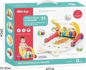 BIB6016- Vardem Piyanolu Bebek Yürüteci ve Tavşan Desenli Kırmızı Oyun Halısı  2 In 1