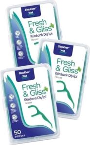 Stopever Fresh & Gliss Kürdanlı Diş Ipi 3'lü Paket (150 Adet) | Nane Aromalı | Diş Arası Temizliği, Ağız Hijyeni ve Günlük Kullanım Için Ideal | Plastik Kutulu ve Taşıma Kılıflı Hediyeli