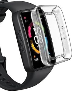 Watch Honor Band 7 ve Honor Band 6 / Band 6 Pro ile Uyumlu Şeffaf Tam Kapatan Çerceve Pc Kasa Koruma Gard Çerçeve Şeffaf