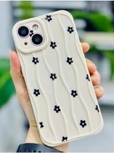 Iphone 14 Plus ve 15 Plus ile Uyumlu Siyah Papatya Baskı Desenli Silikon Kılıf
