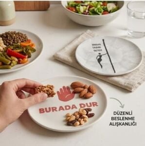 4'lü Seramik Tabak Seti, Porsiyon Kontrol Tasarımlı, Protein ve Sebze Bölmeli, Diyet Dostu