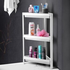 3 Katlı Üçgen Köşe Rafı | Banyo, Mutfak ve Kiler Için Yer Tasarruflu Organizer | Çok Amaçlı Raf Ünitesi | 3 Farklı Renk Seçeneği | (33X71X33CM) (Beyaz)