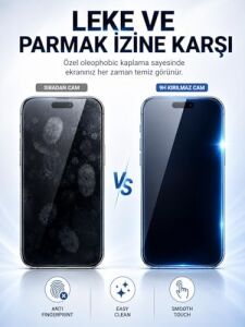 iPhone 16 Pro Uyumlu 9h Kırılmaz Cam Ekran Koruyucu, 9h Sertlik, Tempered Glass, Şeffaf, Parlak Yüzey