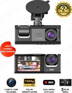 1080P Dash Cam Full Hd Araç Içi Kamera Ön Arka ve Iç Kayıt 3 Kamera Gece Görüşlü G Sensör Geniş Açı