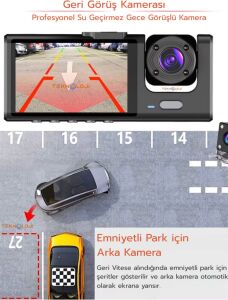 1080P Dash Cam Full Hd Araç Içi Kamera Ön Arka ve Iç Kayıt 3 Kamera Gece Görüşlü G Sensör Geniş Açı