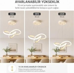 Aura Beyaz Ultrapower LED Avize, Modern Sarkıt Tasarım, Alüminyum Gövde, 6500K Beyaz Işık, 36W, 25 cm Çap, Ayarlanabilir Yükseklik
