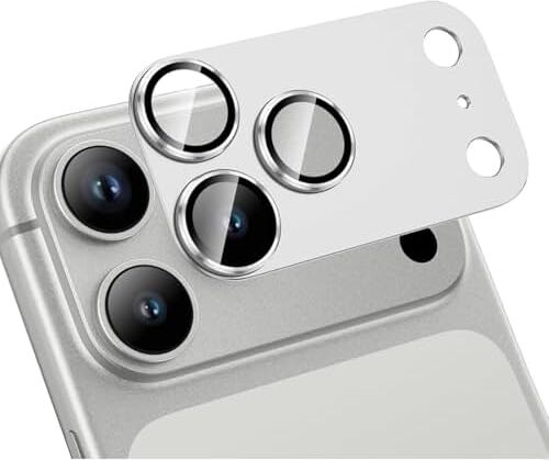 Kamera Lens Koruyucu Için iPhone 17 Pro Max 6.9 Inç, Tam Kapsamlı 9h Temperli Cam Halkalı Kapak, Mat Metal Plaka, Kılıf Dostu, 1 Paket (Gümüş, iPhone 17 Pro Max)