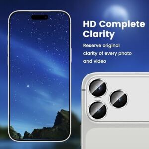 Kamera Lens Koruyucu Için iPhone 17 Pro Max 6.9 Inç, Tam Kapsamlı 9h Temperli Cam Halkalı Kapak, Mat Metal Plaka, Kılıf Dostu, 1 Paket (Gümüş, iPhone 17 Pro Max)