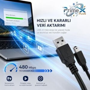PX-5P15 1.5 Metre 5 Pin USB Kablo, Mini USB Kablo, USB Am/mini 5pin Kablo, Ps3 Kol Şarj Kablosu