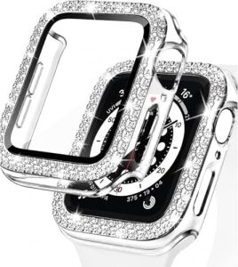 Apple Watch Ile Uyumlu 10 11 Ile Uyumlu 46 mm Özel Üretim Işıltılı Lüks Şık Darbe Emici Zarif Elmas Taşlı Kasa ve Ekran Koruyucu Kılıf Inci Şeffaf