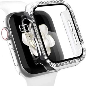 Apple Watch Ile Uyumlu 10 11 Ile Uyumlu 46 mm Özel Üretim Işıltılı Lüks Şık Darbe Emici Zarif Elmas Taşlı Kasa ve Ekran Koruyucu Kılıf Inci Şeffaf