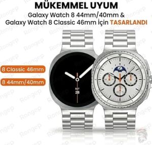 Galaxy Watch 8 44MM/40MM/CLASSIC 46MM ile Uyumlu Çelik Kordon [kısaltma Aparatlı] Paslanmaya Dayanıklı Katlanır Tokalı Bakla Model  Watch 8 Kordon