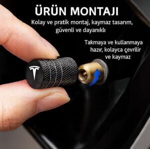 Tesla Model Y Juniper ile Uyumlu Alüminyum Sibop Kapak Seti (Siyah Renk 4 Adet)