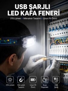 Kafa Lambası LED Fener Pratik Taşınabilir Ayarlanabilir USB Şarjlı