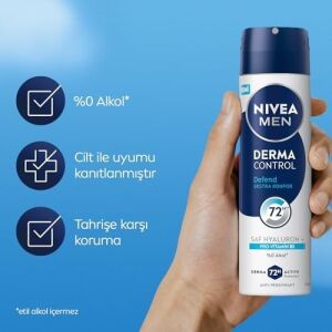 Men Erkek Sprey Deodorant Derma Control Defend 150 Ml, 72 Saat Anti Perspirant Koruma, Tahrişe Karşı Koruma,hyaluronik Asit, Pro Vitamin B5,alkolsüz Formül