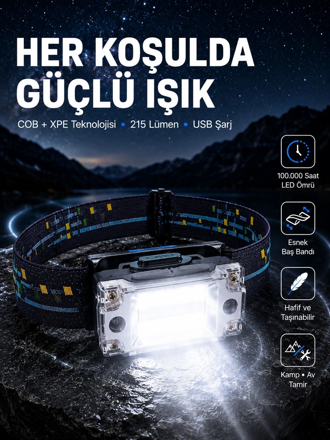 USB Şarjlı Mini LED Kafa Feneri 50M Odak 150M Geniş Aydınlatma Yeni Nesil