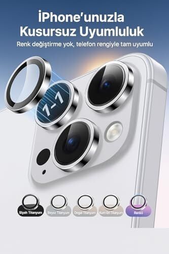 iPhone 15/15 Plus Kamera Lens Koruyucu, Safir, Kolay Kurulum, Alüminyum Alaşım Çerçeveli 9h Sertliğinde Cam Lens, Silver