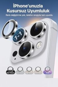 iPhone 15/15 Plus Kamera Lens Koruyucu, Safir, Kolay Kurulum, Alüminyum Alaşım Çerçeveli 9h Sertliğinde Cam Lens, Silver