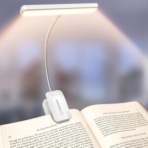 Glocusent Okuma Lambası, Kitap Kıskacı, 26 Led, 5 Renk Sıcaklığı ve Kademesiz Parlaklık, 1200 Mah Pil, 90 Adet Usb-C Şarj Edilebilir Okuma Işığı, Yatakta Gece Okumak Için 360° Esnek (Açık Beyaz)