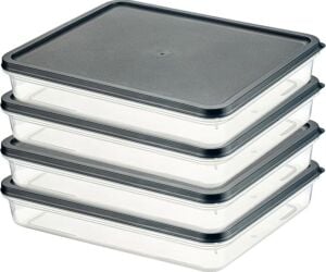 4 Adet Buzdolabı Organizeri – Pp Plastik Şeffaf ve Ayarlanabilir Saklama Kabı, Gıdaları Taze Tutan Fresh Box, Çok Amaçlı,mikrodalga ve Bulaşık Makinesi Uyumlu (Gri, 2600 Ml)