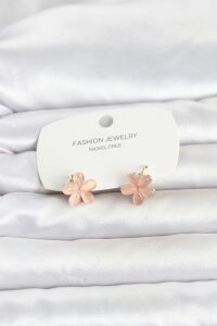 Pirinç Gold Renk Pembe Çiçek Model Çocuk Küpe
