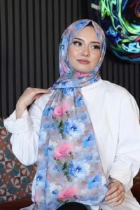 Çiçek Desen Mint Soft Pamuk Şal