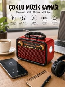 Nostaljik Radyo Bluetooth Bağlantılı Müzik Kutusu Ahşap
