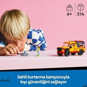 City Cankurtaran Kamyoneti 60453-6 Yaş ve Üzeri Çocuklar Için 2 Minifigür ve Köpek Balığı Figürü Içeren Yaratıcı Oyuncak Yapım Seti, Doğum Günü Hediyesi (214 Parça)
