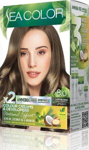 Amonyaksız, Vegan, Doğal, Besleyici Kalıcı Saç BOYASI%100 Beyaz Kapama (1 Paket 2 x 50 ml Boya & Oksidan) (Açık Kumral 8.0)