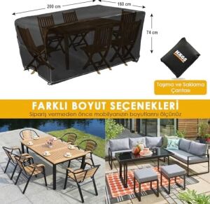 Bahçe Mobilyası Örtüsü, 200-160-74CM, Ağır Hizmet Oxford Kumaş, Su Geçirmez, Dış Mekan Veranda Masa Örtüsü, Havalandırmalı Masa ve Sandalye Koruma Kılıfı - Gri
