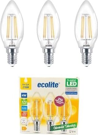 4W LED Filament Mum Ampul, E14 Duy, 2700K Sarı Işık, 470 Lümen, Şeffaf Cam, Akkor Görünümlü Dekoratif Lamba, 3'lü Paket