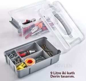 Büyük Boy Bölmeli Organizer Kutu 9 Litre - Şeffaf Tasarım Saklama Kabı - Ev Araba Saklama Kutusu - Ev Banyo Düzenleyici, Dolap Düzenleyici, Saklama, Kutu, Organizer