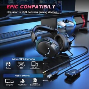 3,5 mm Ses Jaklı Oyun USB Kulaklığı, 7.1 Surround Ses, Çıkarılabilir Mikrofon, Ses Kontrolü, Kablolu Kulaklıklar Siyah Ps5/ps4/anahtar/xbox Denetleyici H9 Için