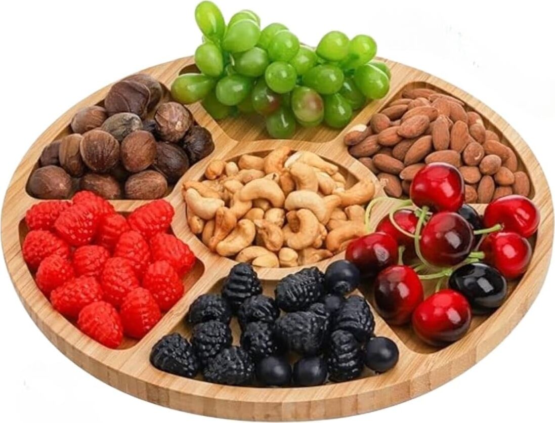 7 Bölmeli Servis Tabağı, 12'' Bambu Parti Meze Tepsisi, Atıştırmalıklar, Meyveler, Sebzeler Için 7 Bölmeli Yemek Tabağı, Partiler, Tatiller, Aile Yemekleri Için Mükemmel