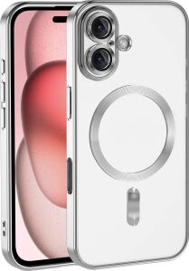 Apple iPhone 16 ile Uyumlu Kılıf Kamera Korumalı Logo Gösteren Parlak Renk Kenar Çizgileri ile Şık Bir Tasarım Colored Z-Omega Kapak Gümüş