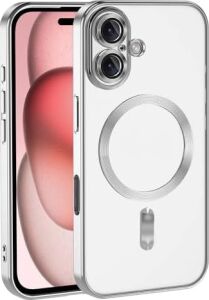 Apple iPhone 16 ile Uyumlu Kılıf Kamera Korumalı Logo Gösteren Parlak Renk Kenar Çizgileri ile Şık Bir Tasarım Colored Z-Omega Kapak Gümüş