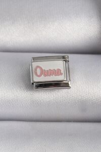 316L Çelik Gümüş Renk Beyaz Pembe Ouma Işlemeli Nomination Charm