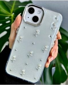 Apple Iphone 13-14 - 15 Uyumlu Şeffaf Mini Gül Epoksili Telefon Kılıfı - Minigül