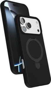 iPhone 17 Pro Max ile Uyumlu Kılıf Magsafe ile Uyumlu Mp-Regal Katlanabilir Standlı El Parmak Geçmeli Kablosuz Şarj Destekli Siyah