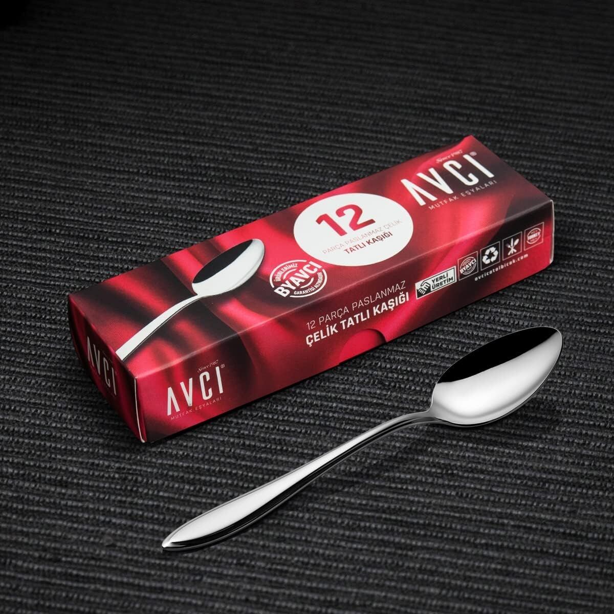 Avcı 12 Adet Tatlı Kaşığı 18/10 Paslanmaz Çelik 2 mm