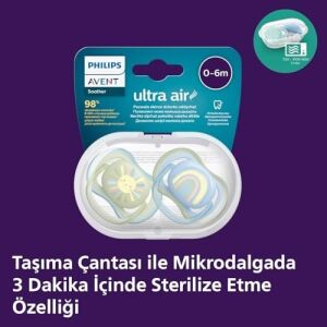 Ultra Air Emzik, Erkek Bebekler Için 0-6 Ay, 2’li Paket, Ortodontik Silikon, Geniş Hava Delikli, Mikrodalga Sterilize Edilebilir, Bpa Içermez, Taşıma Kutulu, SCF085/58