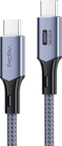 USB 4.0 E-Mark 240W 40GBPS Thunderbolt 4 8k 60Hz Type-C Görüntü Hızlı Şarj ve Data Kablosu 50 cm