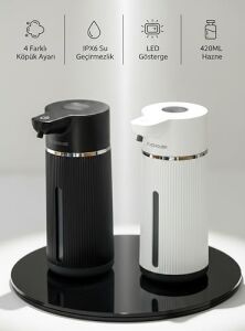 Otomatik Sensörlü Köpük Sıvı Sabunluk - Şarjlı- Dijital LED Ekran - Duvara Monte - E15 Model (Beyaz)