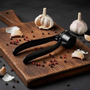 Paslanmaz Metal Döküm Sarımsak Ezici ve Presi – Ergonomik Saplı Profesyonel Sarımsak Kırıcı, Kolay Temizlenen Ağır Döküm Gövde (15.5 Cm, Mat Siyah)