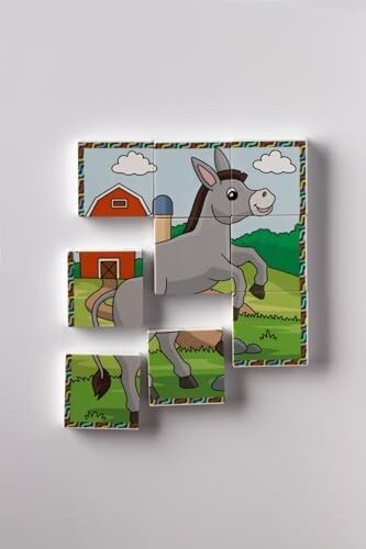 Manyetik Blok Çift Taraflı 9 Parçalı Mıknatıslı Puzzle 2 Görsel Köpek-Eşek