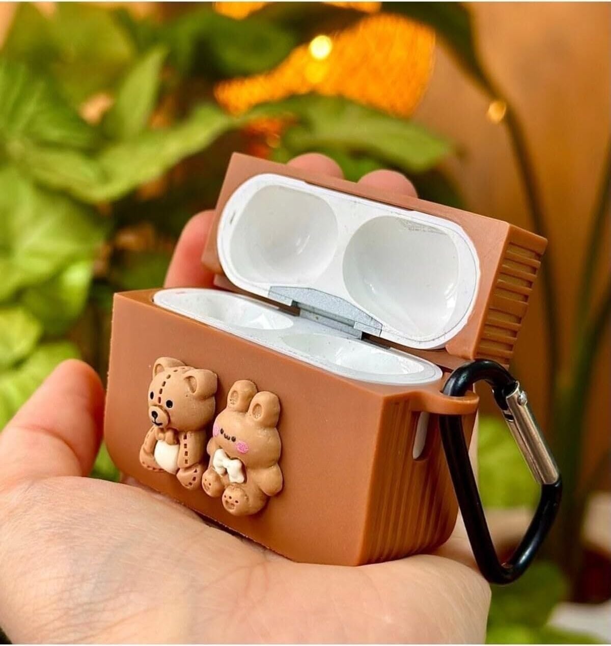 Airpods Pro - Airpods Pro2 ile Uyumlu Ayıcık Tasarımlı Kalın Silikon Kılıf - Kahve