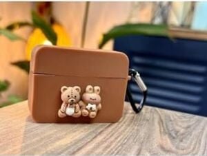 Airpods Pro - Airpods Pro2 ile Uyumlu Ayıcık Tasarımlı Kalın Silikon Kılıf - Kahve