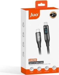 240W Dijital LED Ekranlı E-Mark Çipli Pd 3.1 USB Type-C To Type-C Hızlı Şarj ve Data Kablosu 1 Metre
